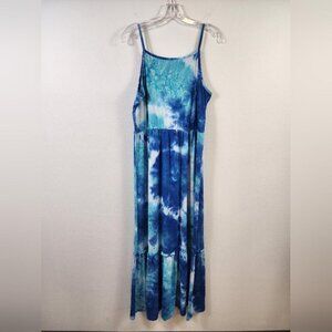 Discreet Women's Blue Tie-Dye Sleeveless Maxi Dress, sz XL